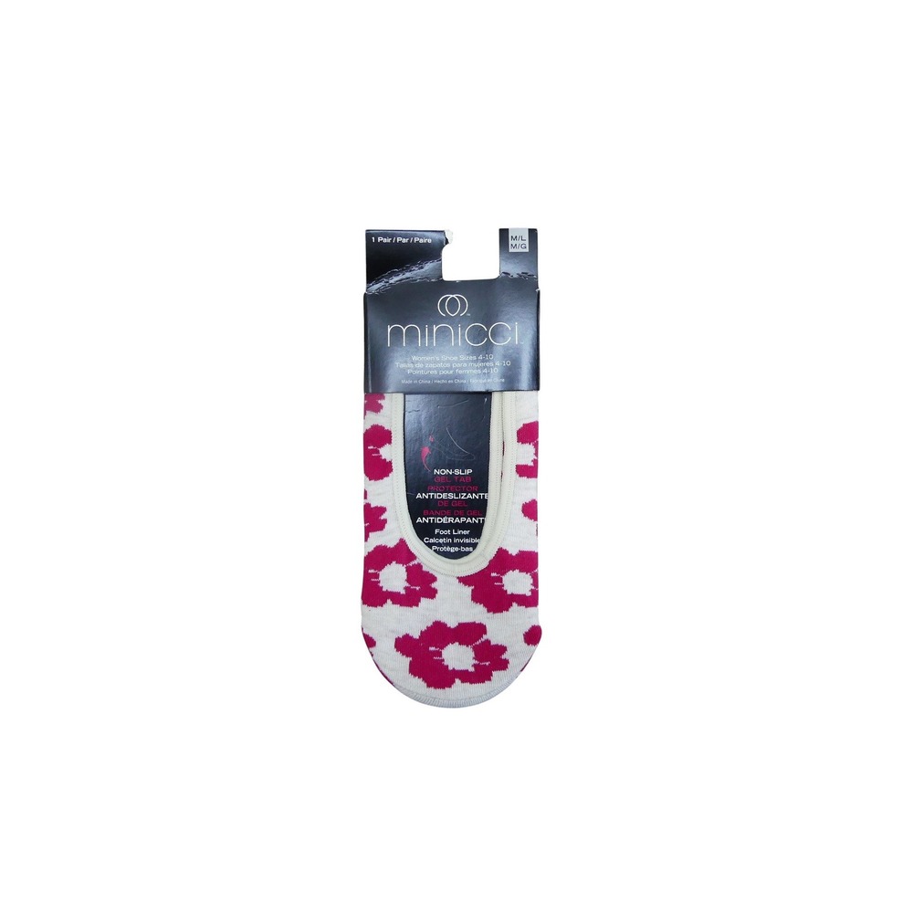 Minicci Foot Liner Women M/L Pink White NWT Floral Non-Slip Gel Tab Socks